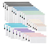 EOOUT 24pcs Mesh Zipper Pouch, Waterproof Zipper Bags, 8 Sizes Plastic Travel Pouch, 8 Colors, Multipurpose for Office Supplies and Travel Storage