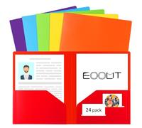 EOOUT 24pcs Plastic Pocket Folder, Heavy Duty Folders for Office and School, Letter Size, 6 Assorted Color with 36pcs Category Labels