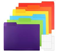 EOOUT 30pcs Colored File Folders, 9'' x 11.6'' Manilla Folders, Plastic File Folders, 3 Tab Poly Folder, 6 Colors with 40pcs Erasable Category Labels, for School and Office Supplies
