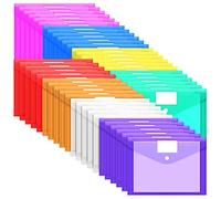 EOOUT 45 Pack Plastic Envelopes Poly Envelopes, Clear Document File Folders with Hook & Loop Closure, A4 Size with Label Pocket for School Home Work Office Organization, 8 Colors