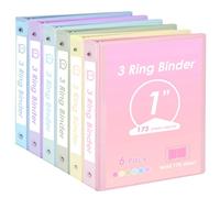 EOOUT 6 Pack 3 Ring Binders 1 inch, Three Round Ring 1'' Binders with 2 Pockets Interior, 6 Assorted Pastel Color, Fits 8.5'' x 11'' Letter Size Paper for School Office Supplies