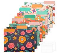 EOOUT 9pcs Decorative File Folders Letter Size, 1/3-Cut Tabs Plastic File Folders for Documents with Colorful Floral Patterns and Erasable Category Labels for Notes Office and School Supplies
