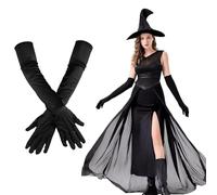 Eophmi Long Black Gloves, Black Gloves Costume, Black Long Gloves for Women, 1920s Elbow Black Costume Gloves, Black Satin Gloves for Wedding Prom Opera Christmas (21inches)