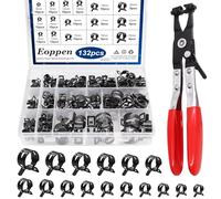 Eoppen 132Pcs 6-25mm Spring Hose Clamps Assortment Kit with Swivel Flat Band Fuel Hose Clamp Plier - 16 Sizes Fuel Line Silicone Vacuum Hose Low Pressure Air Clamps