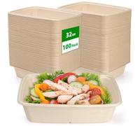 Eorbow 100 Pack 30 oz Rectangle Paper Bowls, Waterproof Disposable Bagasse Bowls, Heavy Duty Large Bowl Bulk for Party, Catering Bowls for Baked Potato Taco Nacho Salads, Microwave safe