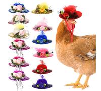 Eorbow 12 Pcs Chicken Hats, Mini Feather Top Chicken Helmet, Funny Small Hat Tiny Pet Hat for Hens, Halloween Chicken Accessories Show Costume for Rooster Duck Hamster Parrot Bird Poultry Snake