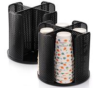 Eorbow 2 Pack Coffee Cup Dispenser, Rotatable 4 Compartment Cup and Lid Holder, Plastic Paper Cup Storage Organizer for Office Restaurant Breakroom Coffee Station Bar Buffet Kitchen Countertop