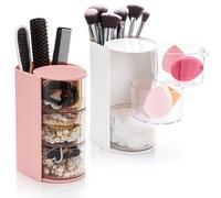 Eorbow 2 Pack Hair Brush Organizer, 3-layer Rotatable Hair Tie Holder, Clear Acrylic Jewelry Storage Box for Girls, Bathroom Makeup Container Case for Headband Bow Clip Cotton Swab