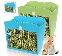 Eorbow 2 Packs Rabbit Hay Feeders, 120 OZ Bunny Grass Holder with Grate, Heavy -Duty Plastic Hanging Guinea Pig Feeding Rack with Adjustable Knob, Less Wasted Food Manager Dispenser for Small Animals