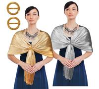 Eorbow 2 Packs Sparkling Shawls with Buckle, Metallic Evening Formal Dress Wraps, Women's Pashmina Shawls and Wraps for Wedding Party Wear Bride Bridesmaid, Gold and Silver, Silver, Gold, Standard