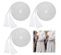 Eorbow 3 Pack Cincture Clergy Rope, 153 Inch Rope Belt for Priests, White Liturgical Cords with Tassel, Priest Accessories for Men Alba Robes Religious Rites Celebrating Masses Deacons Bishops