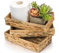 Eorbow 3 Packs Wicker Storage Trays, 10" Rattan Vanity Trays, Handwoven Toilet Paper Holder for Bathroom Towel, Rectangular Water Hyacinth Organizer for Countertop, Tank Topper, Pantry, Shelves