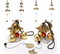 Eorbow 4 Pack Lucky Wind Chimes, Chinese Feng Shui Wind Bell, 3-Bell Vintage Blessing Hanging Wind Chime with Fish Coin for Safe, Good Luck, Wealth Home Garden Patio Hanging Decoration Gift