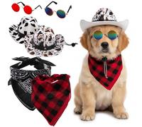 Eorbow 6 Pack Dog Cowboy Costume, Pet Cow Boy Hat for Halloween, 2 Adjustable Cat Cow Boy Hats with 2 Pcs Bandana Scarfs & 2 Sunglasses, West Cowboy Cosplay Party Accessories for Small Dog Cat