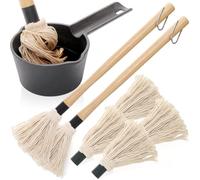 Eorbow Cast Iron Sauce Pot and BBQ Mop Brush Set for Grilling, 7 Pcs Barbecue Accessories Include Basting Melting Saucepan, Wooden Sauce Mop with 4 Replacements for Meat Smoker, Grill, Stove
