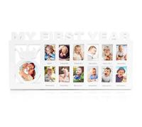 Eorbow Newborn Baby Picture Frame, 15" x 7.3" My First Year Frame, Plastic 12 Month Baby Photo Frame, Monthly Milestone Keepsake Frame for Memories, 1st Birthday Gift, 13 Photo Inserts