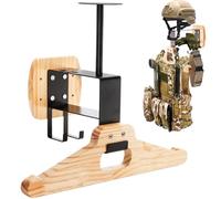 Eorbow Tactical Gear Wall Mount, Wooden Motorcycle Helmet Holder Stand, Heavy Duty Helmet Display Hanger, Multipurpose Jacket Rack for Police, Soccer, Cycling, Skiing Gears, Coats, Vets, Hats, Caps