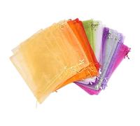 Eorleya 100Pcs Large Organza Bags, 20X30 cm Mesh Gift Bags Drawstring Jewelry Pouches for Christmas Wedding(Random Color)