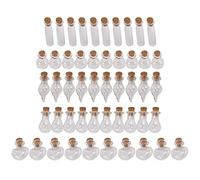 Eorleya 50 Pieces Small Mini Glass Jars Bottles with Cork Stoppers 5 Shapes Tiny Wishing Drifting Bottle Crafts DIY Projects