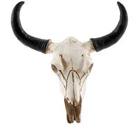 Eorleya Resin Longhorn Cow Skull Head Wall Hanging Decor 3D Animal Wildlife Sculpture Figurines Crafts Horns for Home Halloween Decor