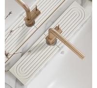 Eormoe Stone Faucet Mat for Kitchen Sink - Diatomite Drying Stone Mat & Sink Protector, Prevent Moisture - Sink Splash Guard Water-Absorbing Stone Tray for Bathroom Counter [Light Grey,23.6" x 3.9"]