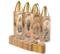 EORTA 12 Pieces Vintage Wine Gift Bags for Single Bottle, Non-Woven Wine Bottle Pouch with Handle for Wedding Party Favors Christmas, 4 Designs (13.8"x4.7"x3.5")