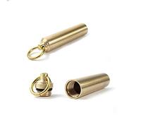 EORTA 2 Pieces Mini Pill Fob Portable Keyring Boxes Waterproof Brass Bottles Medicine Case Dispenser Tablet Container Single Chamber Holder for Travel Outdoor Sports, Golden