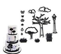EORTA Set of 14 Fondant/Cookie Cutter Tree/Cloud/Bench/Butterfly Silhouette Gumpaste Flowers Sugar Craft Mold Cake Decorating Tools for Party, DIY, Craft, Park Theme