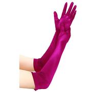 EORUBE Long Opera 1920s Satin Gloves for Women Elbow Length Party Costume Gloves (Smooth 20.5" - Rose Red)