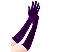 EORUBE Long Opera Gloves for Women Velvet Gloves 1920s Flapper Stretchy Elbow Length Halloween Costume (Deep Purple)