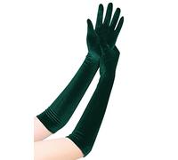 EORUBE Long Opera Gloves for Women Velvet Gloves 1920s Flapper Stretchy Elbow Length Halloween Costume (Dark Green)