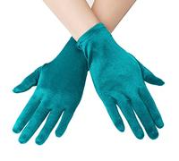 EORUBE Short Opera Satin Gloves for Women Wrist Length Banquet Gloves Tea Party Halloween Costume (Smooth 8.6" - Malachite)