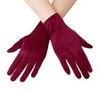 EORUBE Short Opera Satin Gloves for Women Wrist Length Banquet Gloves Tea Party Halloween Costume (Smooth 8.6" - Wine Red)