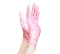 EORUBE Short Opera Satin Gloves for Women Wrist Length Banquet Gloves Tea Party Halloween Costume (Smooth 8.6" - Pink)