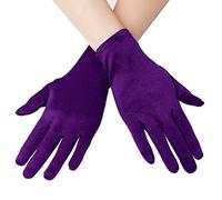 EORUBE Short Opera Satin Gloves for Women Wrist Length Banquet Gloves Tea Party Halloween Costume (Smooth 8.6" - Purple)