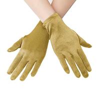 EORUBE Short Opera Satin Gloves for Women Wrist Length Banquet Gloves Tea Party Halloween Costume (Smooth 8.6" - Gold)