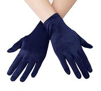 EORUBE Short Opera Satin Gloves for Women Wrist Length Banquet Gloves Tea Party Halloween Costume (Smooth 8.6" - Navy)
