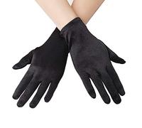 EORUBE Short Opera Satin Gloves for Women Wrist Length Banquet Gloves Tea Party Halloween Costume (Smooth 8.6" - Black)