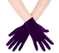 EORUBE Short Opera Velvet Gloves for Women 1920s Flapper Stretchy Wrist Length Banquet Gloves Tea Party Halloween Costume (Deep Purple)