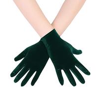 EORUBE Short Opera Velvet Gloves for Women 1920s Flapper Stretchy Wrist Length Banquet Gloves Tea Party Halloween Costume (Dark Green)