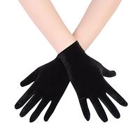 EORUBE Short Opera Velvet Gloves for Women - 1920s Flapper Stretchy Wrist Length Banquet & Tea Party Halloween Costume Gloves (Black)