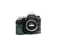 Eos 6D Mark II Case, Zakao Handmade Genuine Real Leather Half Camera Case Bag Cover for Canon Eos 6D Mark II Bottom Opening Version With Hand Strap (Green)