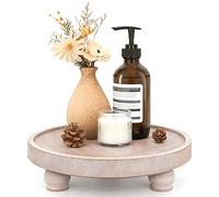 EOSAHR Farmhouse Wood Riser for Display : Decorative Pedestal Stand for Kitchen Counter and Home Decor - Elegant Round Waterproof Display Tray for Bathroom Soap, Sink, Vase (Natural Wood)