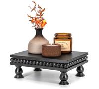 EOSAHR Mini Wood Riser with Beaded: Pedestal Stand for Room Decor, Black | Pine Wood, Display Stand, Candle Holder, Wood Tray for Bathroom, Soap Holder, Ideal for Kitchen Counter, Farmhouse Decor