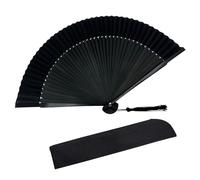 EOSAU Hand Fans for Women Foldable - Bamboo Silk Folding Fan Handheld, Fans for Line Dancing Wedding, Portable Bridal Party Favor, Elegant Church Performance Gift (Sexy Black)