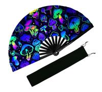 EOSAU UV Glow Large Rave Fan Folding Hand Fans for Line Dancing Portable Handheld Clack Fan for Festival EDM Party Music Outfit Accessories (Mushrooms)