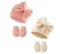 Eosbird 2 Pack Double Layered Baby Boys Girls Beanie Hats, Cute Knit Cap Baby Girl Beanie Spring Summer Autumn Winter Hats for 0-6 Months Infant (UK, Age, 0 Months, 6 Months, Pink+Beige)