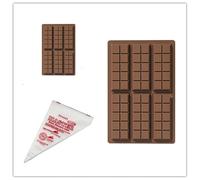 Eosbird 2pcs Chocolate Moulds Silicone with 100pcs Disposable Piping Bag,Bar Sweet Candy Moulds, Easy to Use for Chocolate, Candies and Ice Cubes