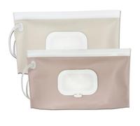 eoscasely Wipe Dispenser,2-Pack Portable Refillable Wipe Container,Reusable Travel Baby Wipes Dispenser, Waterproof and Dustproof(Blush Pink & Cream)