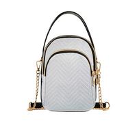 EOSDT Beautiful Vintage White Grey Texture Single Shoulder Handbag Women Artistic Cell Phone Wallet Chain Purse Quilted Zipper Lady Crossbody Bag